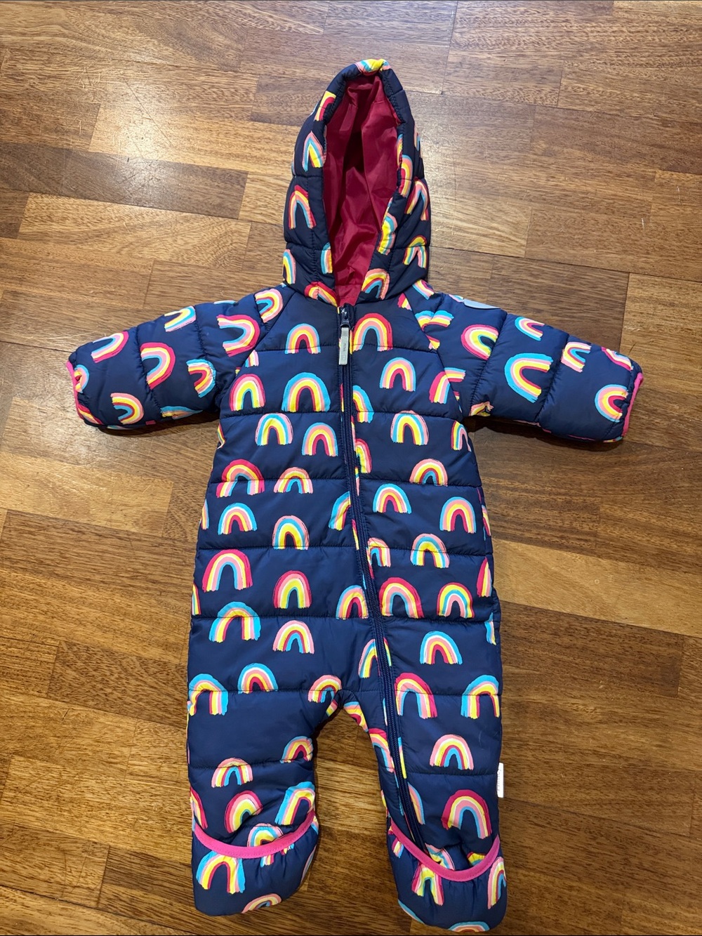 Hatley Pink Lined Rainbow-Trim Puffer Jacket